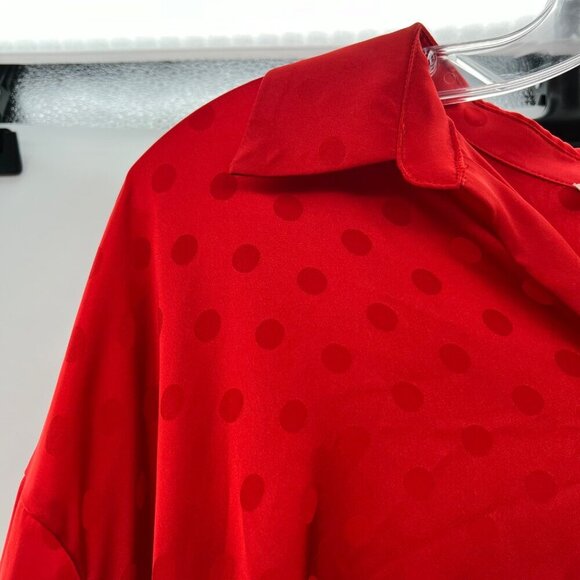Vine & Love Women's Button Up Long Sleeve Polka Dot Top Red Size Medium - Picture 3 of 9